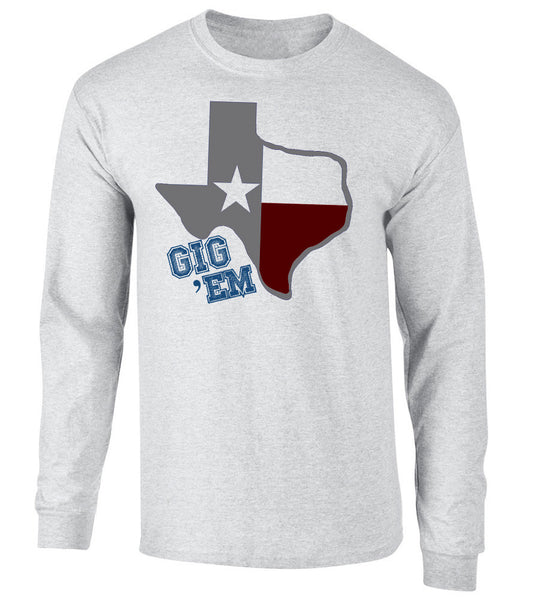  FanPrint Texas A&M Aggies T-Shirt - Gig 'Em! - Gray - Youth  Tee/Grey/S : Sports & Outdoors