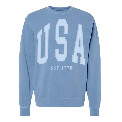 'USA' Puff Design Pigment Dyed Crewneck Sweatshirt