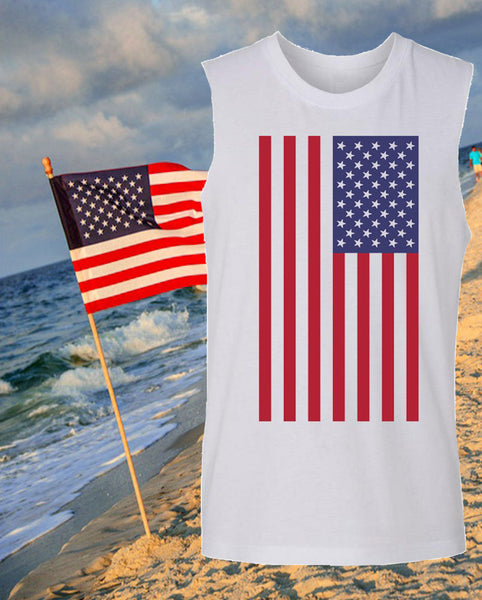 American Flag Muscle Tank TOp at the beach