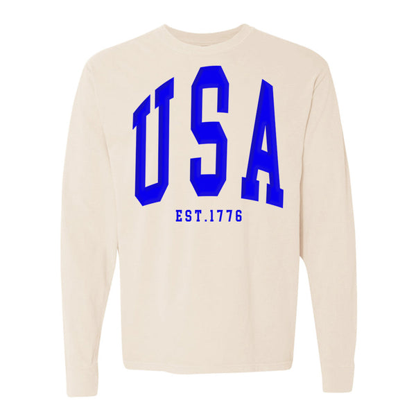 'USA' Puff Design Long Sleeve T-Shirt