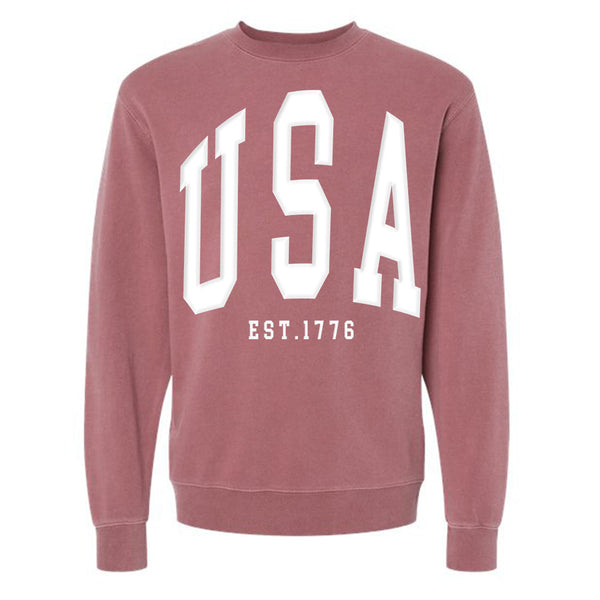 'USA' Puff Design Pigment Dyed Crewneck Sweatshirt