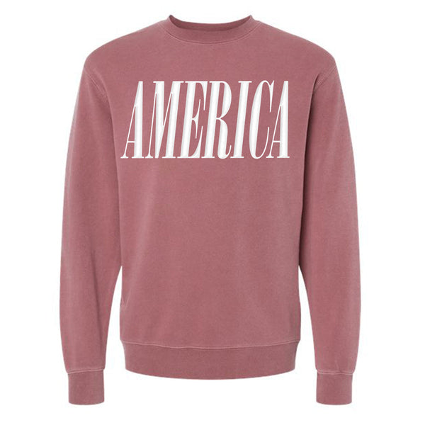 'America' Puff Design Pigment Dyed Crewneck Sweatshirt