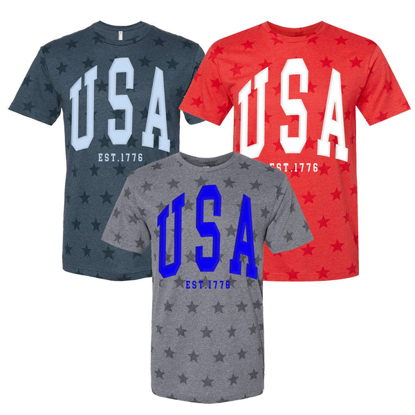 'USA' Puff Design Stars T-Shirt