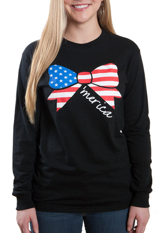 Ladies 'Merica Bow' T-Shirt, Bow with American Flag 